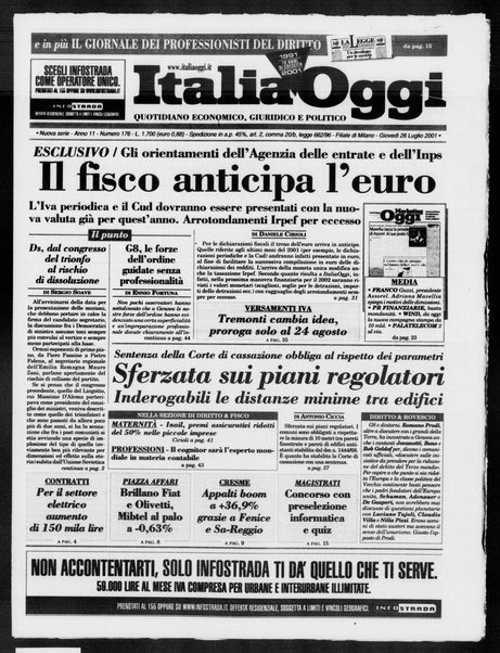 Italia oggi : quotidiano di economia finanza e politica